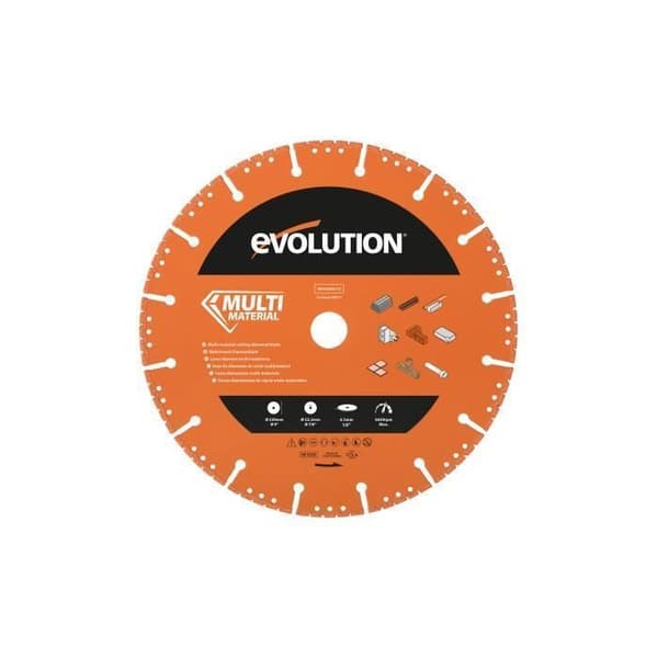 Diamantblad i flera material - Evolution - 230 mm - Segmenterad kant - Borrning 22,2 mm - Mångsidig