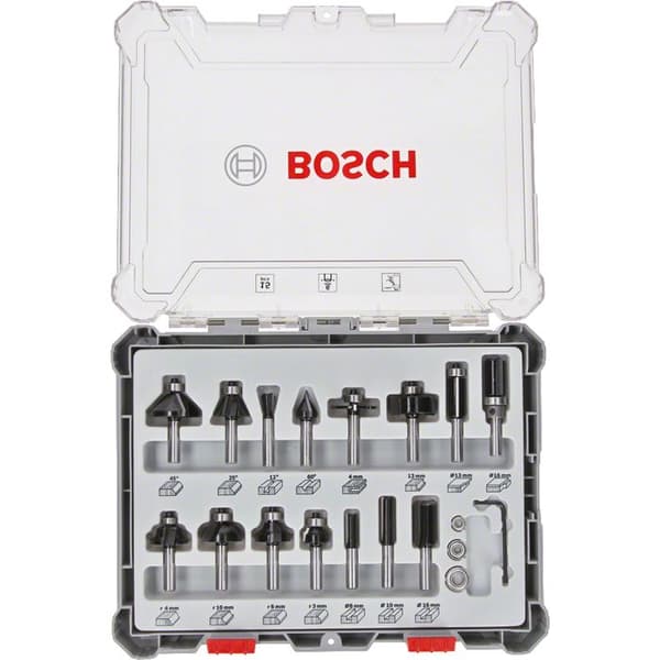 Låda med 15 blandade fräsar med 6 mm skaft BOSCH - 2607017471