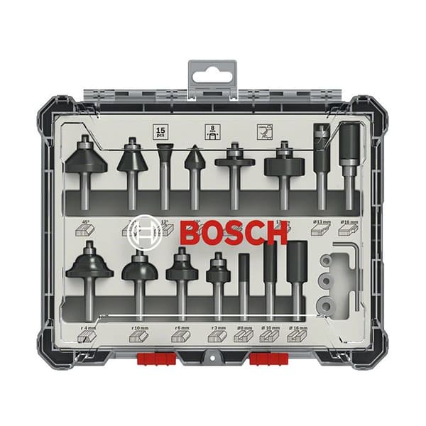 Låda med 15 blandade fräsar med 6 mm skaft BOSCH - 2607017471