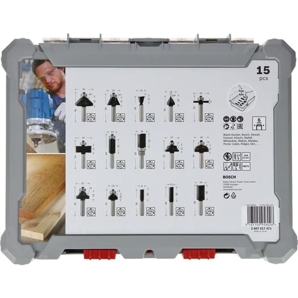 Bosch Kit med 15 blandade fräsar med 1-4" skaft - 2607017473