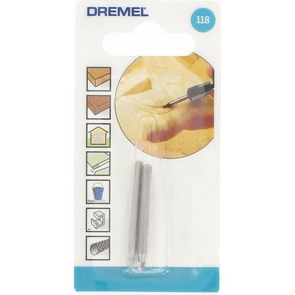 Set med 2 st DREMEL 118 höghastighetstålskärare - ø3,2 mm kon med spetsig ände, i stål, för skulptering och gravering