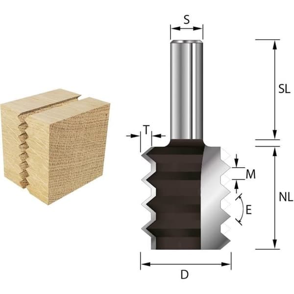 Fraise joint-collé ENT 16450 Carbure Queue S 12 mm Diameter D 35 mm NL 40 mm T 4 mm M 4,76 mm E 80 SL 40 mm