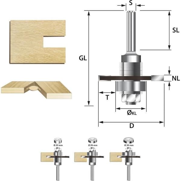 Frais med trä för lamello Karbide Svans S 12 mm, Diameter D 47 mm