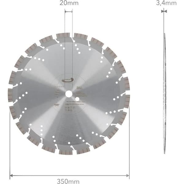 Professionell Diamantskiva 350 mm x 20 mm Betong, Granit Tillverkad i Tyskland Lasersvetsad