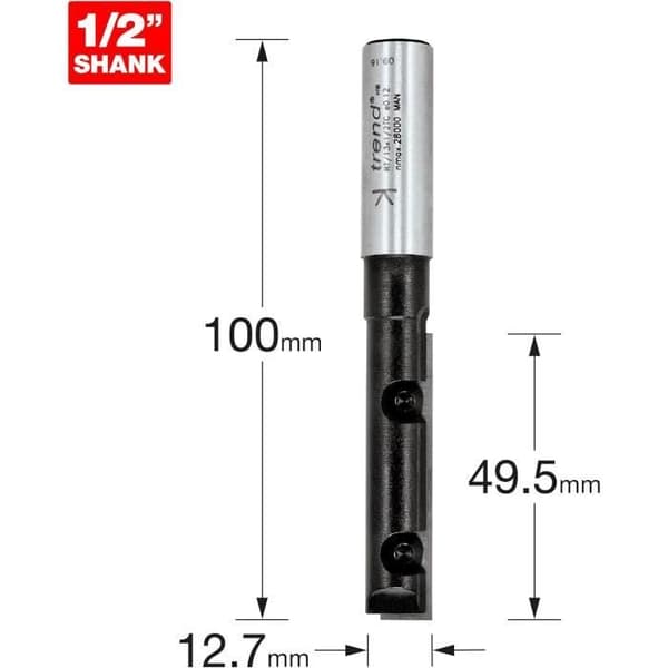 Fräs för fräsning Trend RT13X12TC - Diameter 12,7 mm - Skärlängd 49,5 mm - Spets i tungstenkarbid