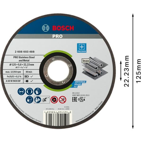 Kapskiva - BOSCH - 125x0,8 mm - Rostfritt stål - Mycket avancerad - A 46 V INOX BF