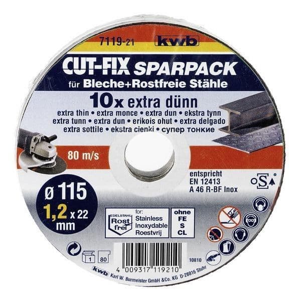 Metallkapskivor - KWB - CUT FIX - 115 mm - 1,2 mm - Paket med 10 st
