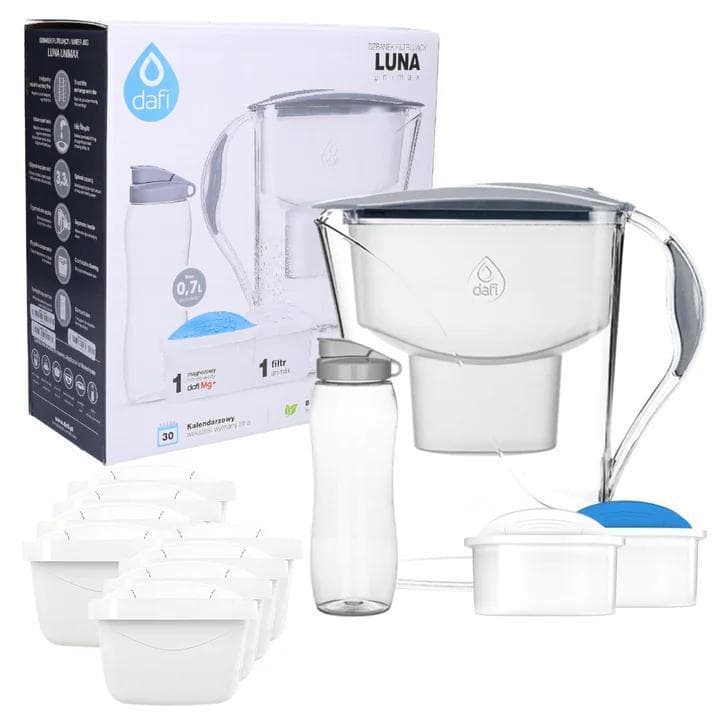 DAFI LUNA SET: KANNA 3,3L | FLASKA | DAFI UNIMAX STANDARDFILTER OCH MAGNESIUM | AQUAFLOOW MAXI FILTER 8 st