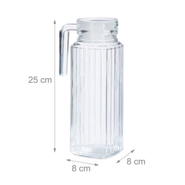 Relaxdays karaff med lock, 1 liters kanna, glaskanna, juice, iste, med handtag, filter, klar