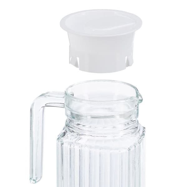 Relaxdays karaff med lock, 1 liters kanna, glaskanna, juice, iste, med handtag, filter, klar