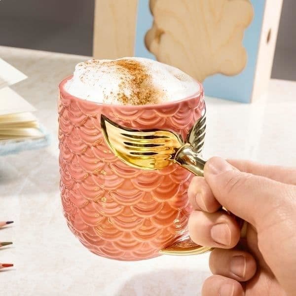 Mugg - Sjöjungfru - Rosa - Keramik - 400 ml - Handtag Sjöjungfruhala