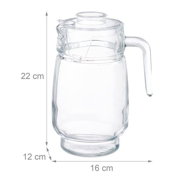 Relaxdays karaff med lock, 1,5 liters kanna, glaskanna, juice, iste, med handtag, klar