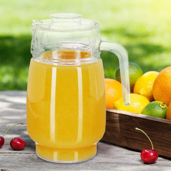 Relaxdays karaff med lock, 1,5 liters kanna, glaskanna, juice, iste, med handtag, klar