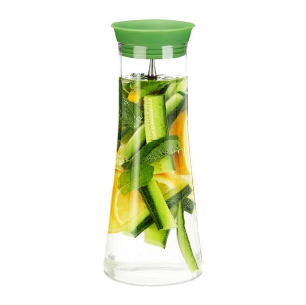 Relaxdays cylinderkaraff, 1 liters kanna, glas i rostfritt stål, glaskanna, juice, iste, vatten, hällpip, transparent