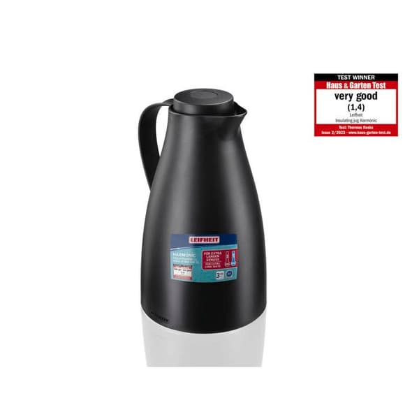 Isolerad kanna 1L Leifheit Harmonic 28541, termoskanna för kaffe &amp; te 100% vattentät och utan BPA, 24 timmar värmebehållning, svart