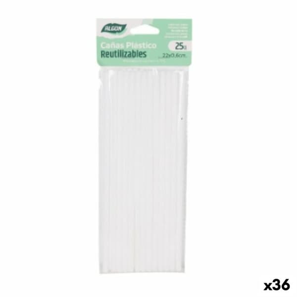 Genanvendelige sugerør Algon Hvid Plastik 36 Enheder 22 cm 6 mm