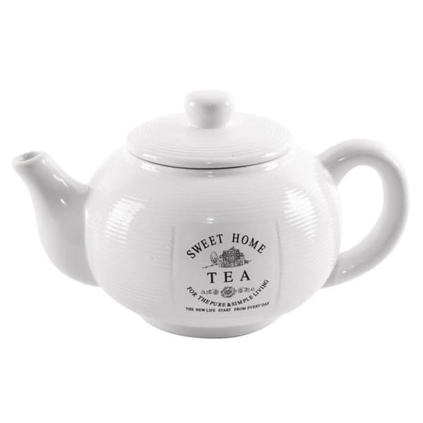Keramisk kaffe/te kande med låg og hank, hvid retro SWEET HOME 1,8 l
