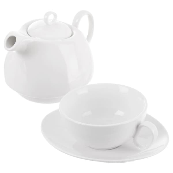 Hvid porcelæn tekande med tekop MONA, 3 stk.