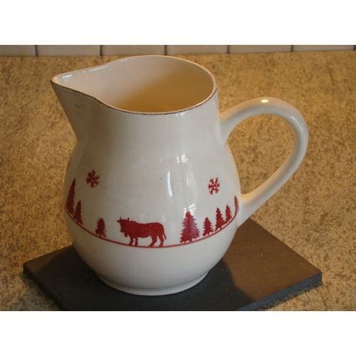 Kanna - Lergods - Röd Ko - Höjd 16,5 cm - Diameter 9,5 cm - Vit