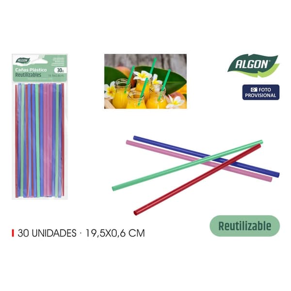 Återanvändningsbart sugrör Algon Plast 19,5 cm 6 mm 30 Delar 24 antal
