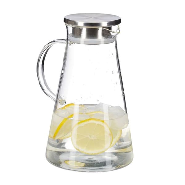 Relaxdays glaseri, 1,8 l, med lock, vatten, juice, aromatiserat vatten, diskmaskinssäker, transparent