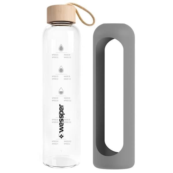 WESSPER B1 BORSILIKAT GLASFLASKA 0,5 L MED SILIKONHÄRM - GRÅ FÄRG