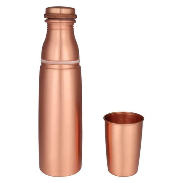 Kopparvattenflaska - Resenärer - 900 ml - Glas ingår - Ayurvediska fördelar - Perfekt present