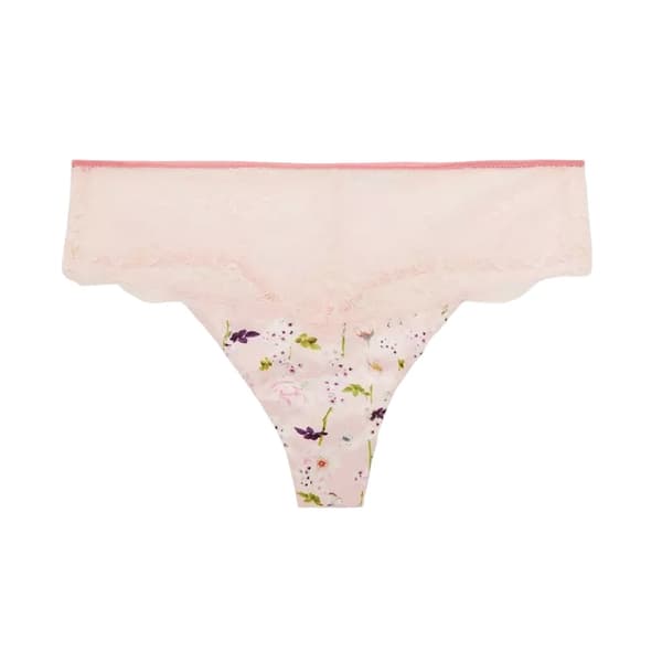 Gorgeous Womens/Ladies Floral Satin Thong Pale Pink 14 UK