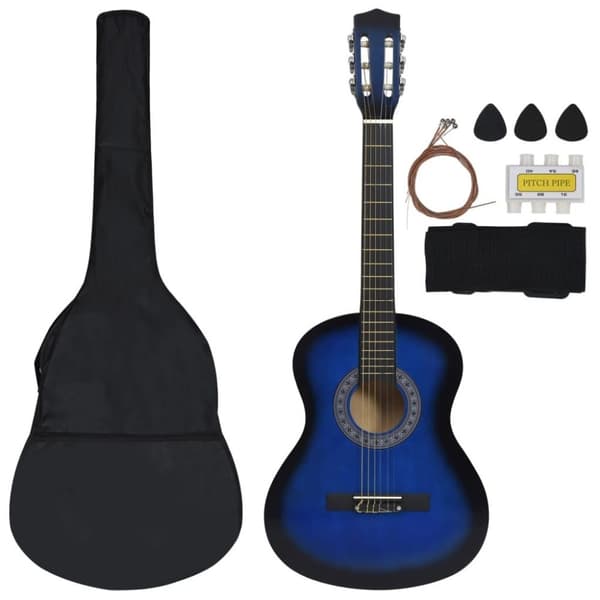 vidaXL Gitarr för nybörjare 8 delar klassisk blå 3/4 36"