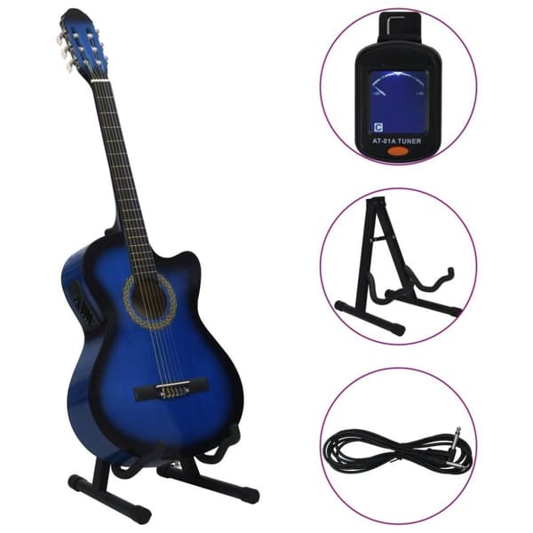 vidaXL Gitarr western 12 delar med EQ-pedal och 6 strängar blå