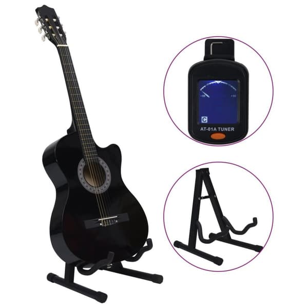 vidaXL klassisk western guitarsæt 12 dele med 6 strenge 38" sort