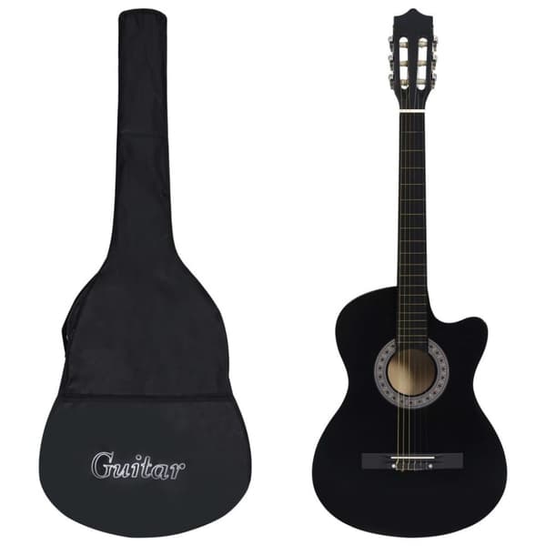 vidaXL klassisk western guitarsæt 12 dele med 6 strenge 38" sort