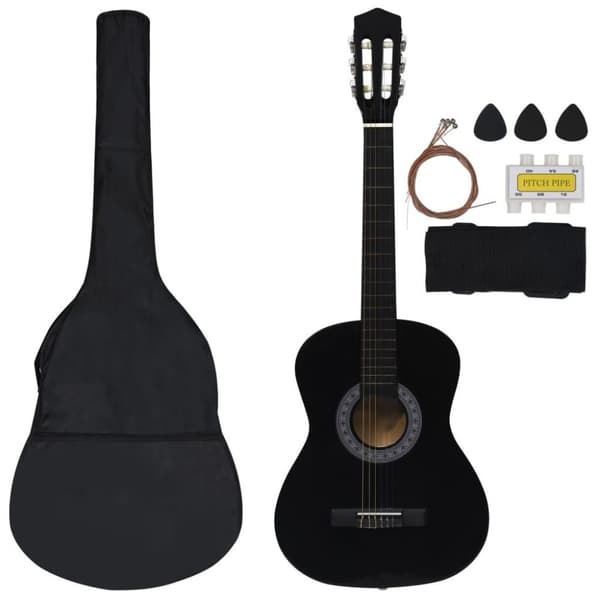 vidaXL klassisk guitarsæt 8 dele til begyndere 3/4 36" sort