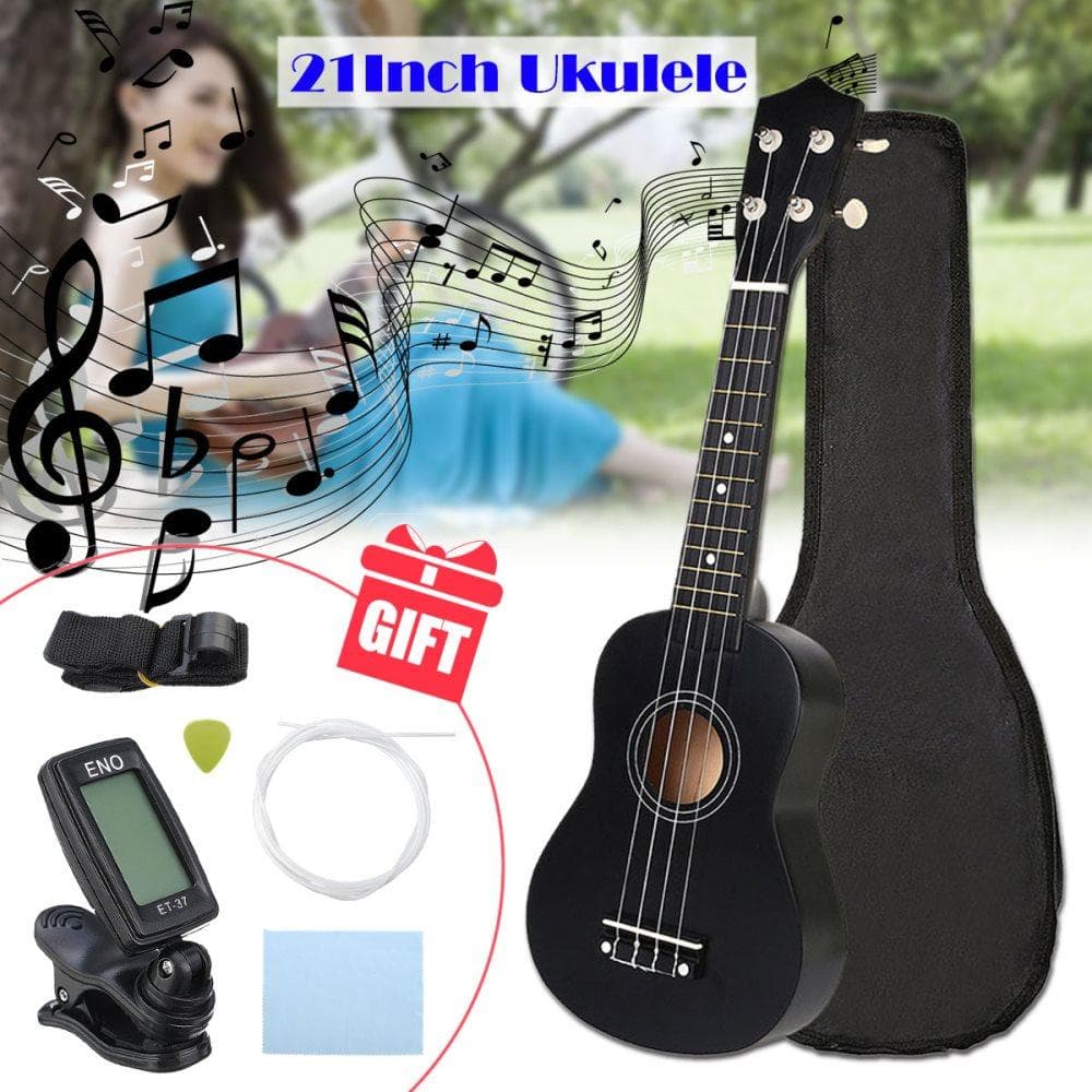 21 Inch 12 Fret Soprano Ukulele Ukelele Hawaii Guitar + Tuner + Strings + Pick + Strap + Bärväska Kit Julklapp