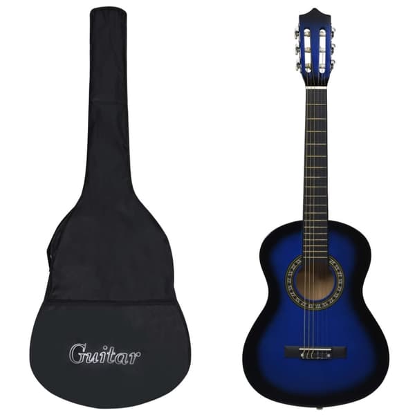 Gitarr för nybörjare och barn med fodral klassisk blå 1/2 34"
