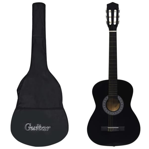 klassisk guitar med taske for begyndere 3/4 36" sort