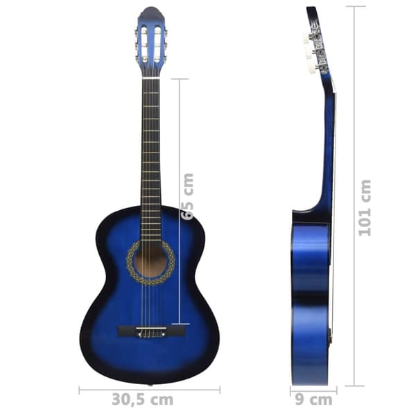 klassisk guitar til begyndere 4/4 39" lindetræ blå