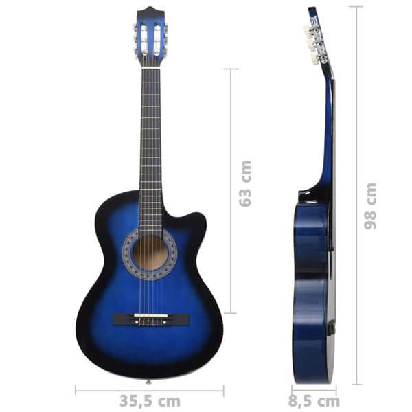 Westerngitarr med cutaway 6 strängar blå 38"