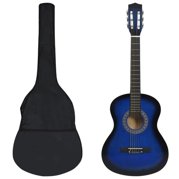 klassisk guitarsæt 8 dele til børn og begyndere 3/4 36" blå