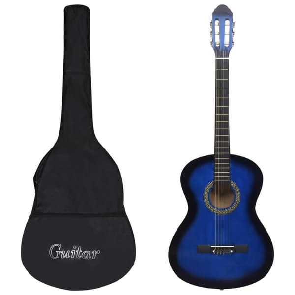 klassisk guitar med taske for begyndere 4/4 39" blå