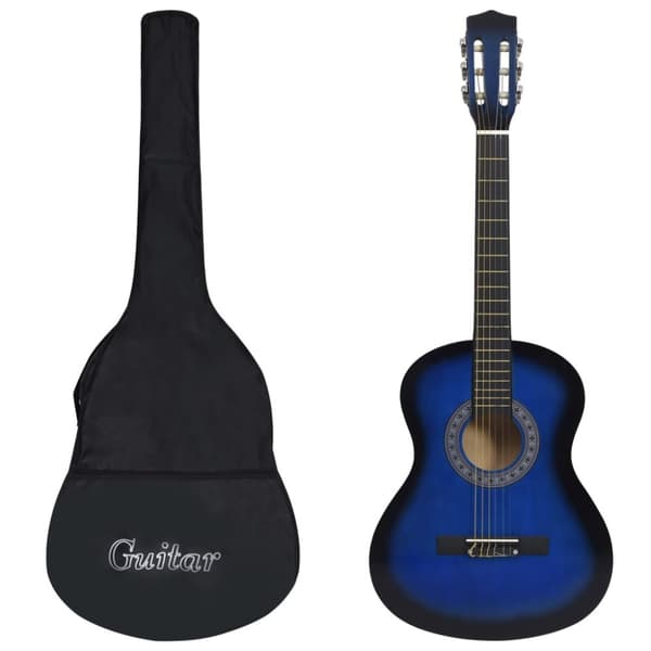 klassisk guitar med taske for begyndere 3/4 36" blå