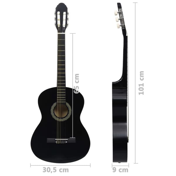 klassisk guitar til begyndere 4/4 39" lindetræ sort