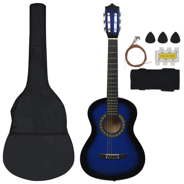 klassisk guitarsæt 8 dele for begyndere 1/2 34" blå