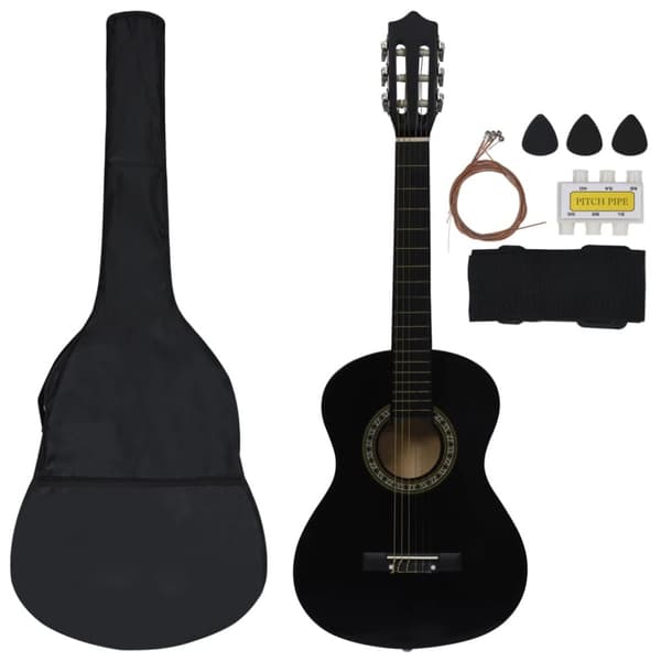klassisk guitarsæt 8 dele for begyndere 1/2 34" sort