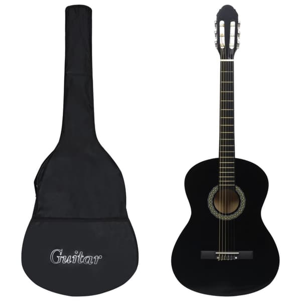 klassisk guitarsæt 12 dele for begynder 4/4 39" sort