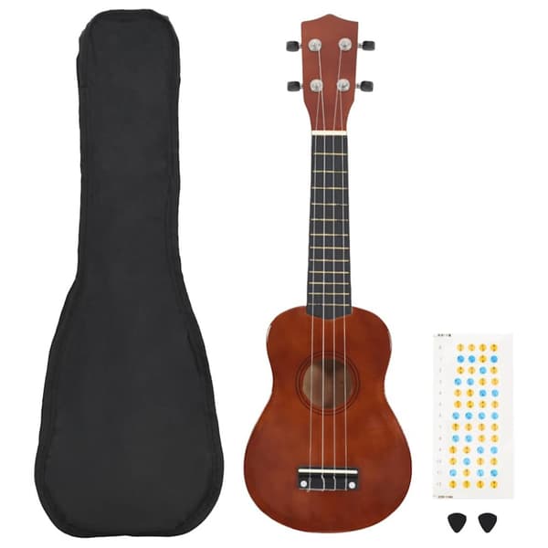 Ukulele med väska för barn sopran mörkt trä 23"