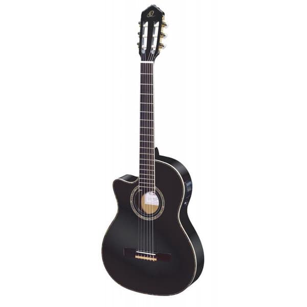 Ortega RCE145LBK vänsterhänt konsertgitarr med Gig Bag Equalizer/tuner Narrow Line Solid Spruce Topp Svart