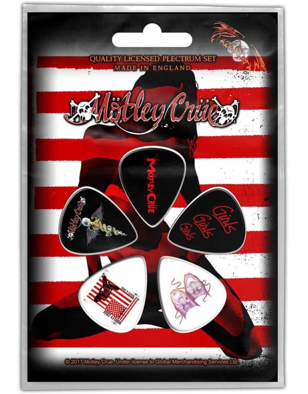 Motley Crue Guitar Pick Plectrum Pack X 5 Red White & Crue Logo Official One Size