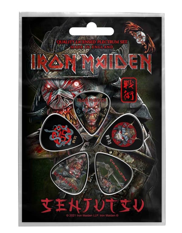 Iron Maiden Plectrum Pack Senjutsu Band logo Official 5 Pack Guitar Picks En Storlek