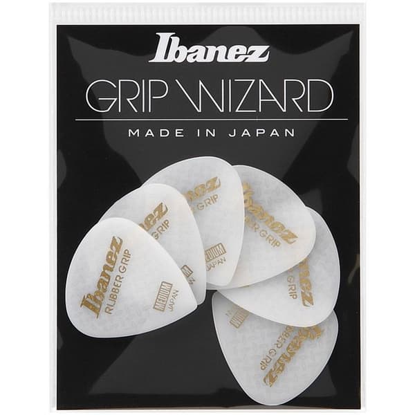 Ibanez PPA16MRGWH - 6 Grip Wizard-serien Rubber Grip picks vita - medium - 0,8 mm